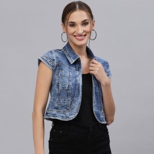 Women Washed Crop Denim Shrug
