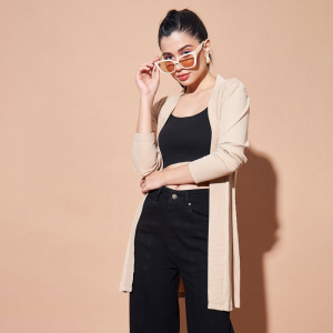 Women Ribbed Open Front Longline Shrug