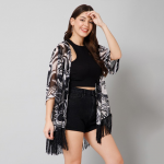 Abstract Printed Tasselled Longline Shrug