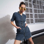 Shirt Collar Denim Mini Shirt Dress