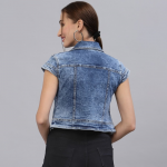 Women Washed Crop Denim Shrug