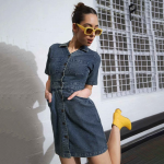 Shirt Collar Denim Mini Shirt Dress